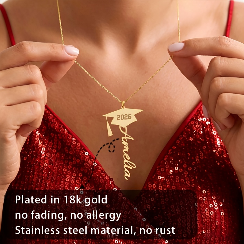 Custom Graduation Cap Necklace — 18K Gold-Plated Pendant